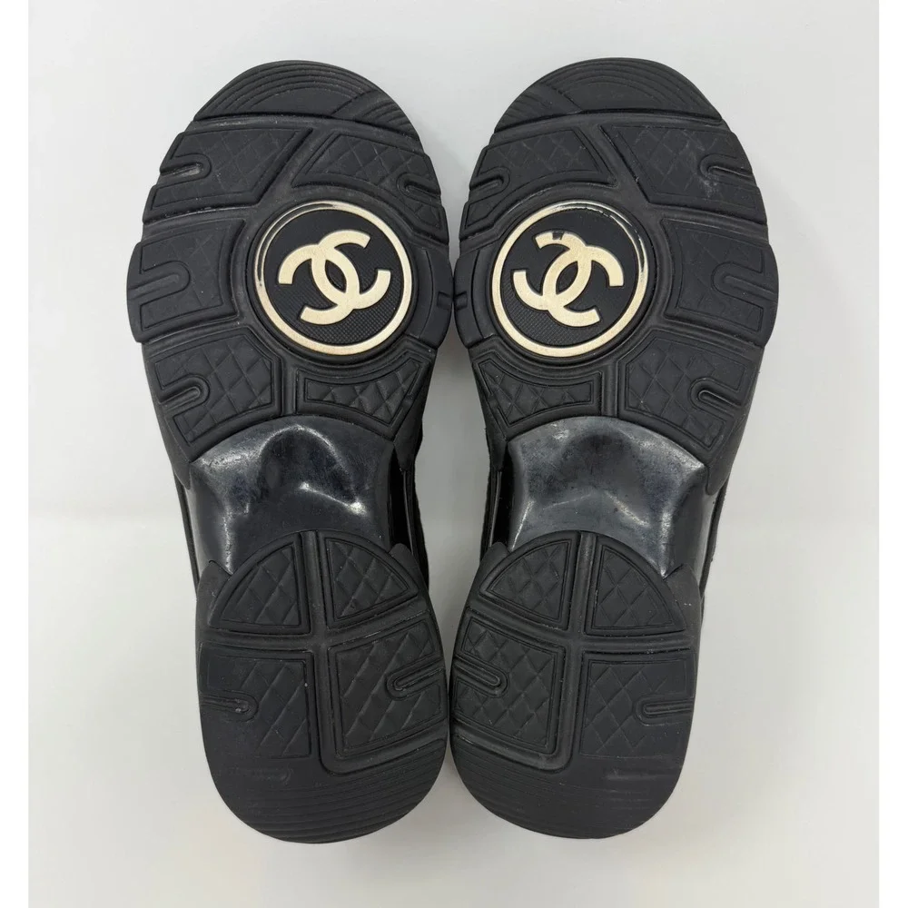 Chanel CC Triple Black Suede Trainer Sneaker Size 8 US 38 EU